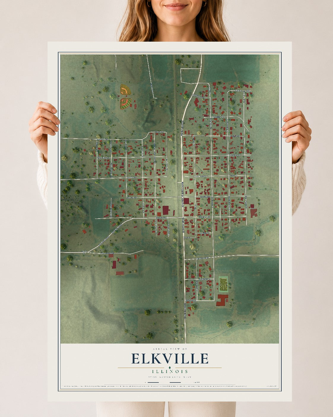 Map of Elkville, Illinois, 24 x 36 inch unframed archival matte print