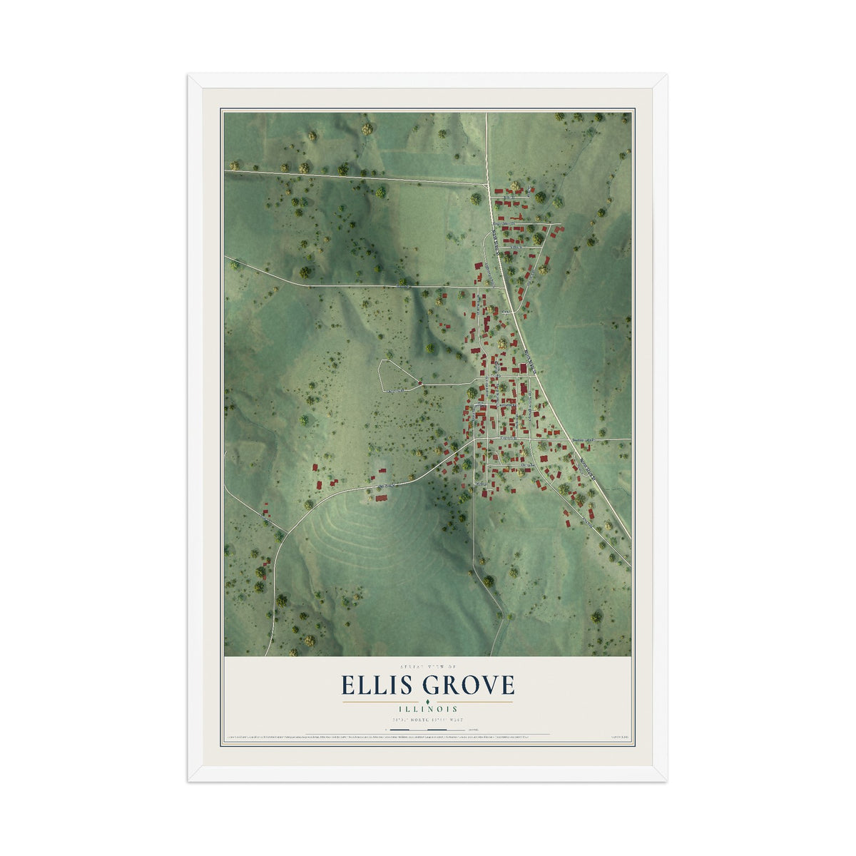 Map of Ellis Grove, Illinois, 12 x 18 inch print in a white wood frame
