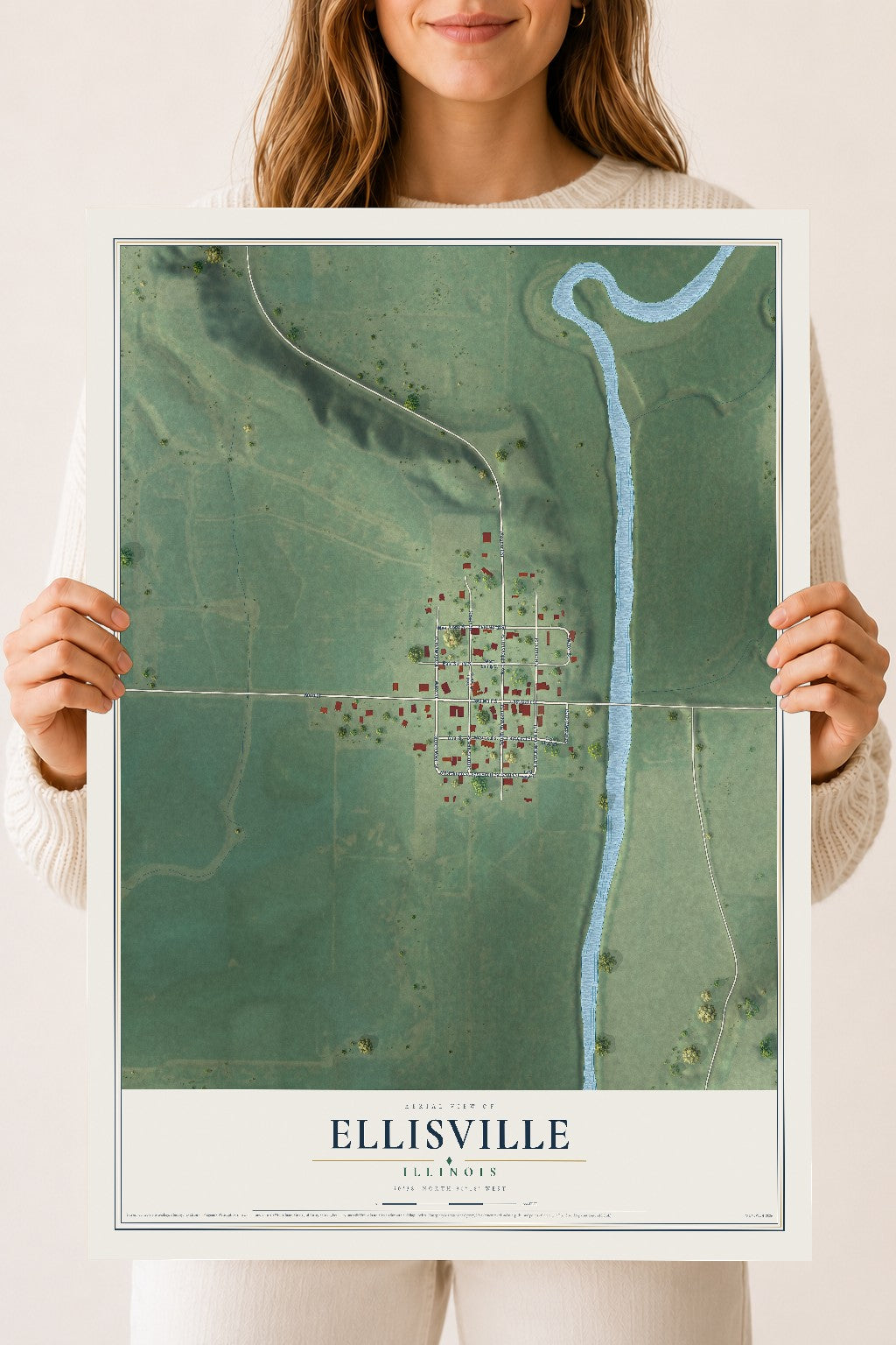 Map of Ellisville, Illinois, 18 x 24 inch unframed archival matte print
