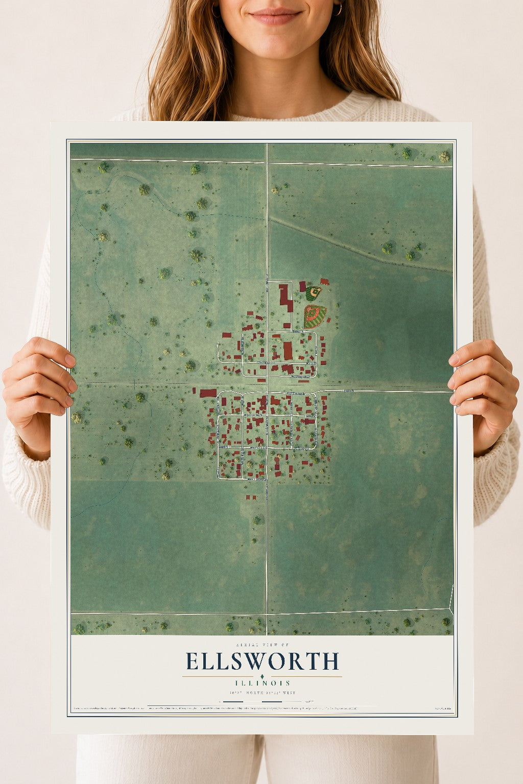 Map of Ellsworth, Illinois, 18 x 24 inch unframed archival matte print