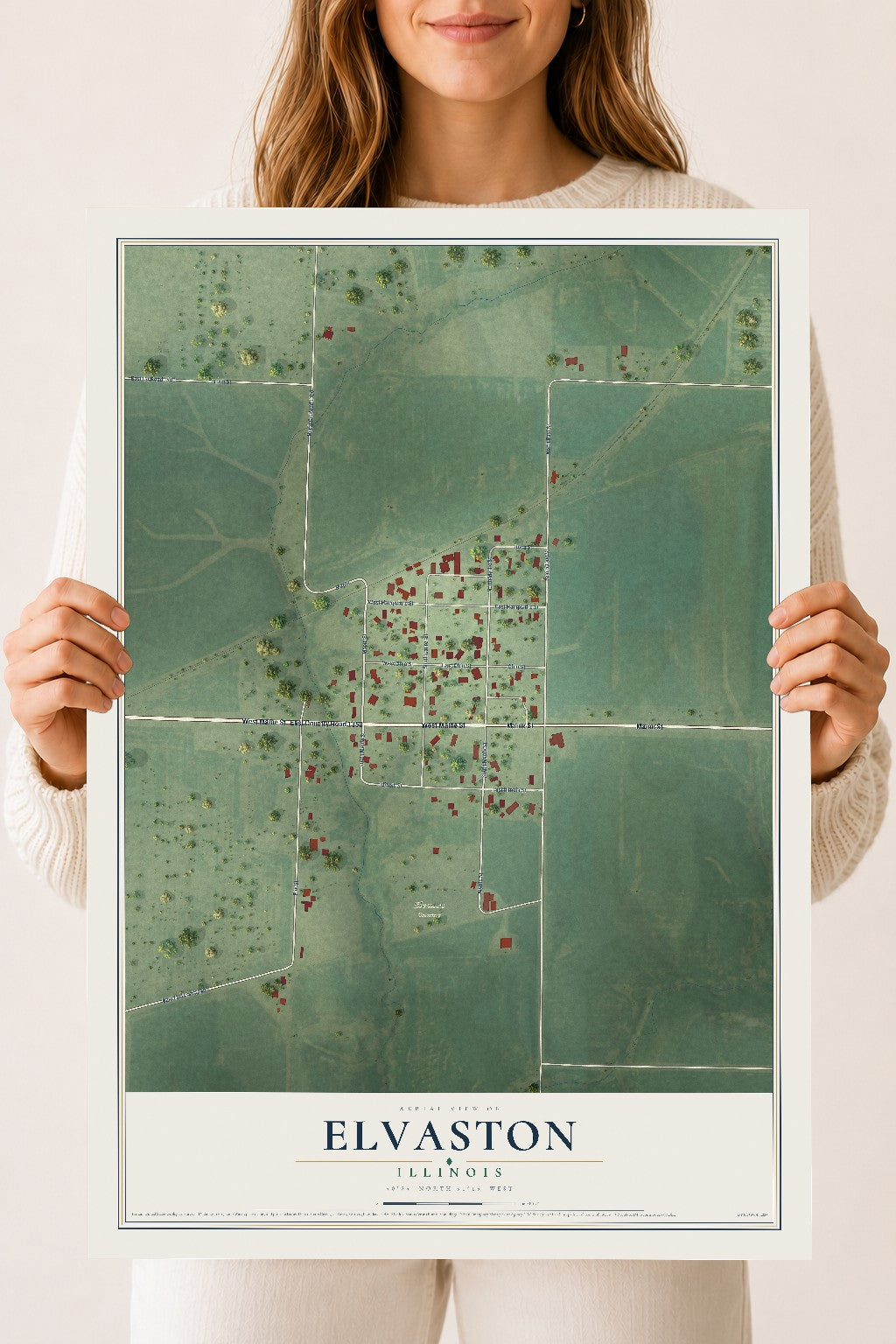 Map of Elvaston, Illinois, 18 x 24 inch unframed archival matte print
