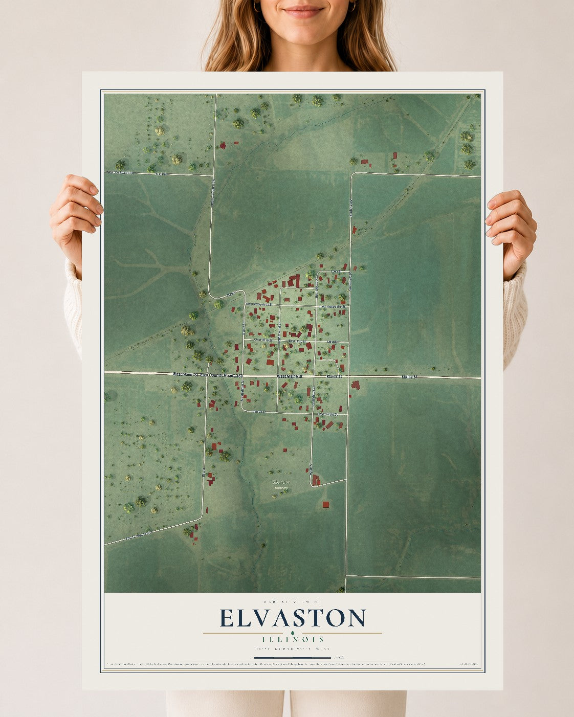 Map of Elvaston, Illinois, 24 x 36 inch unframed archival matte print