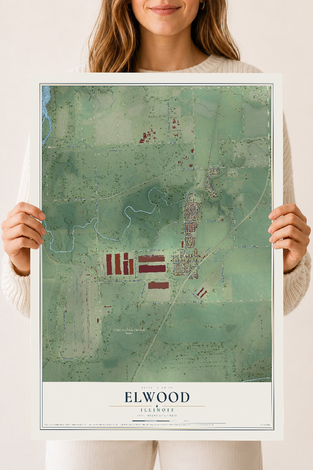 Map of Elwood, Illinois, 18 x 24 inch unframed archival matte print