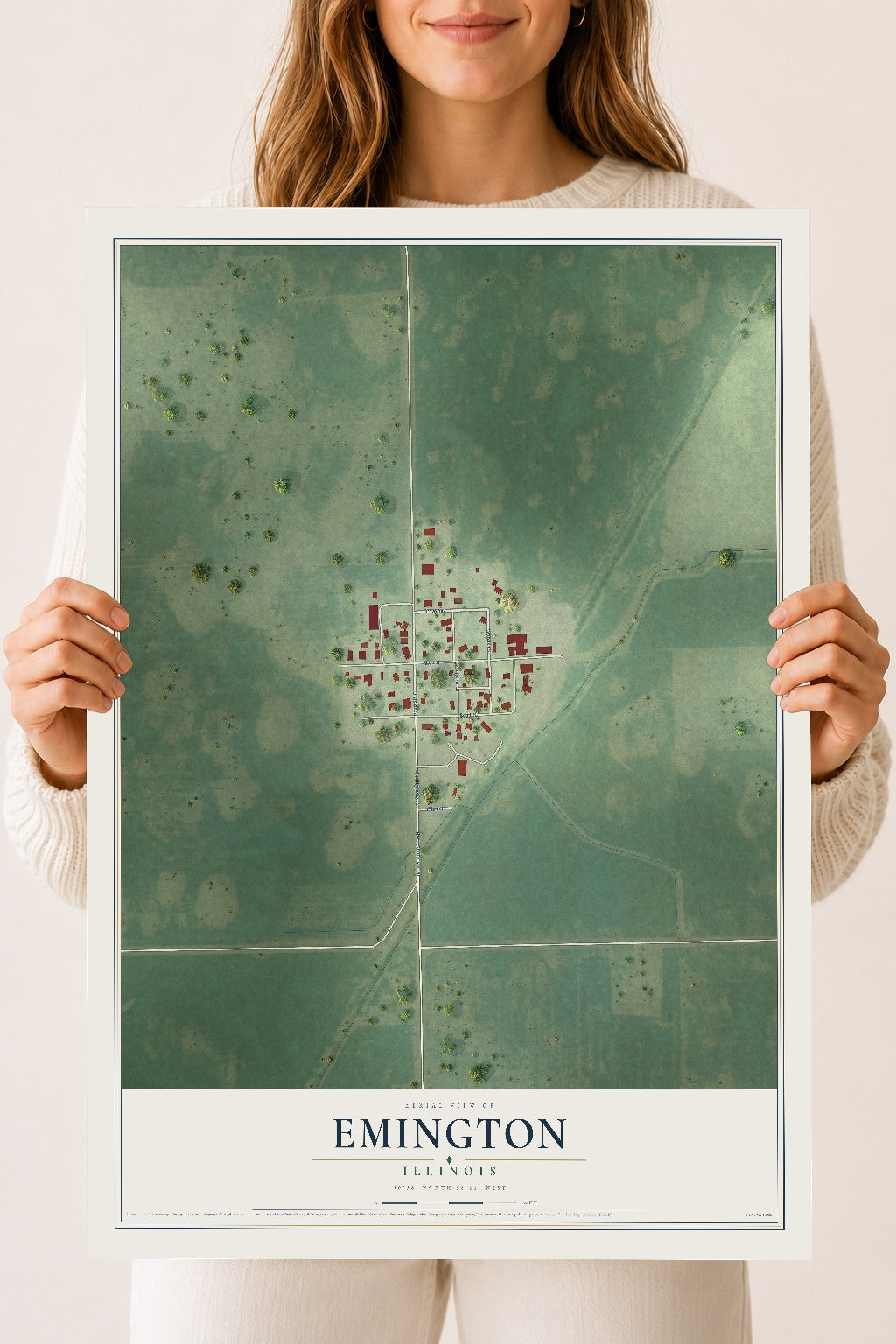 Map of Emington, Illinois, 18 x 24 inch unframed archival matte print