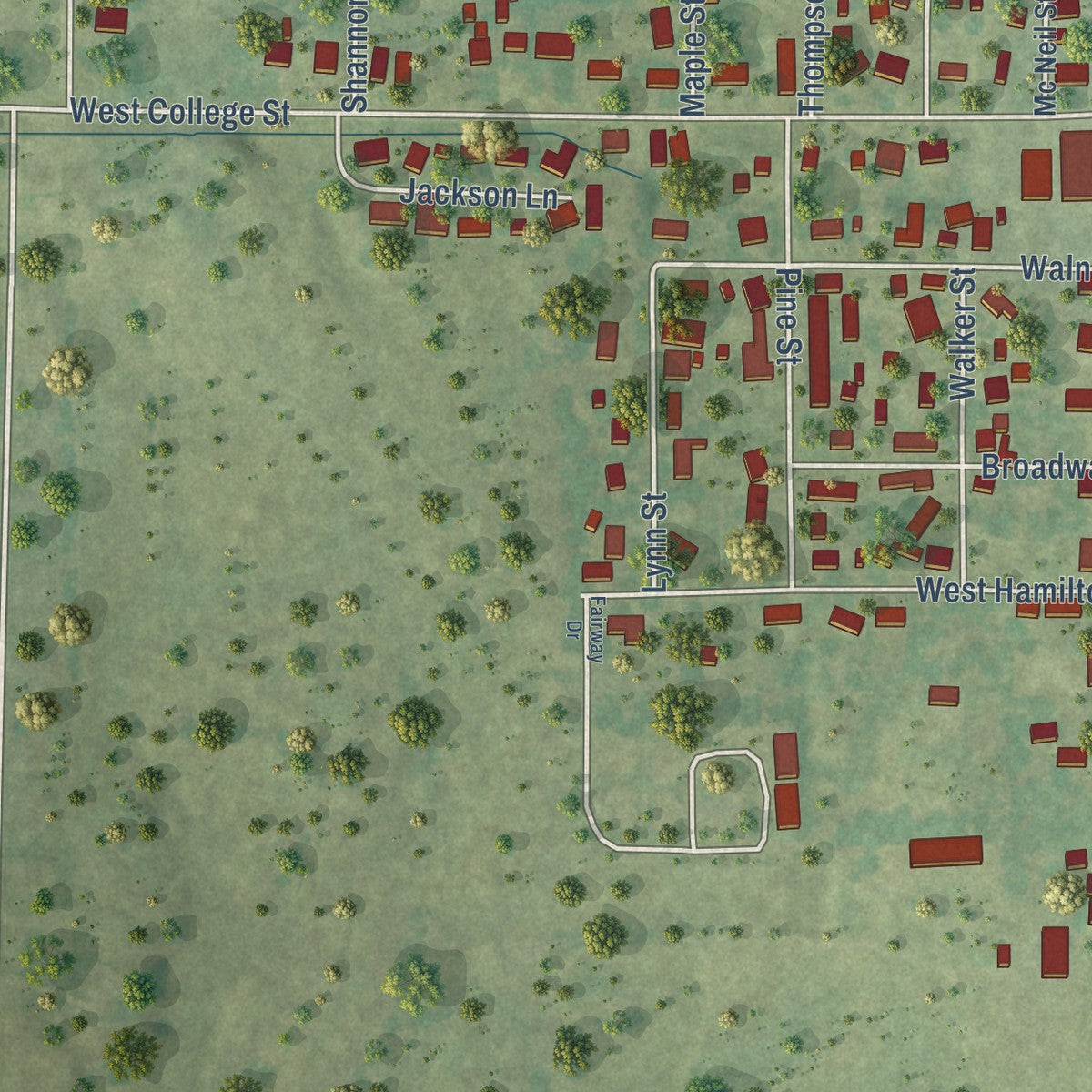 Second close-up of the map of Energy, Illinois print showing more streets and buildings