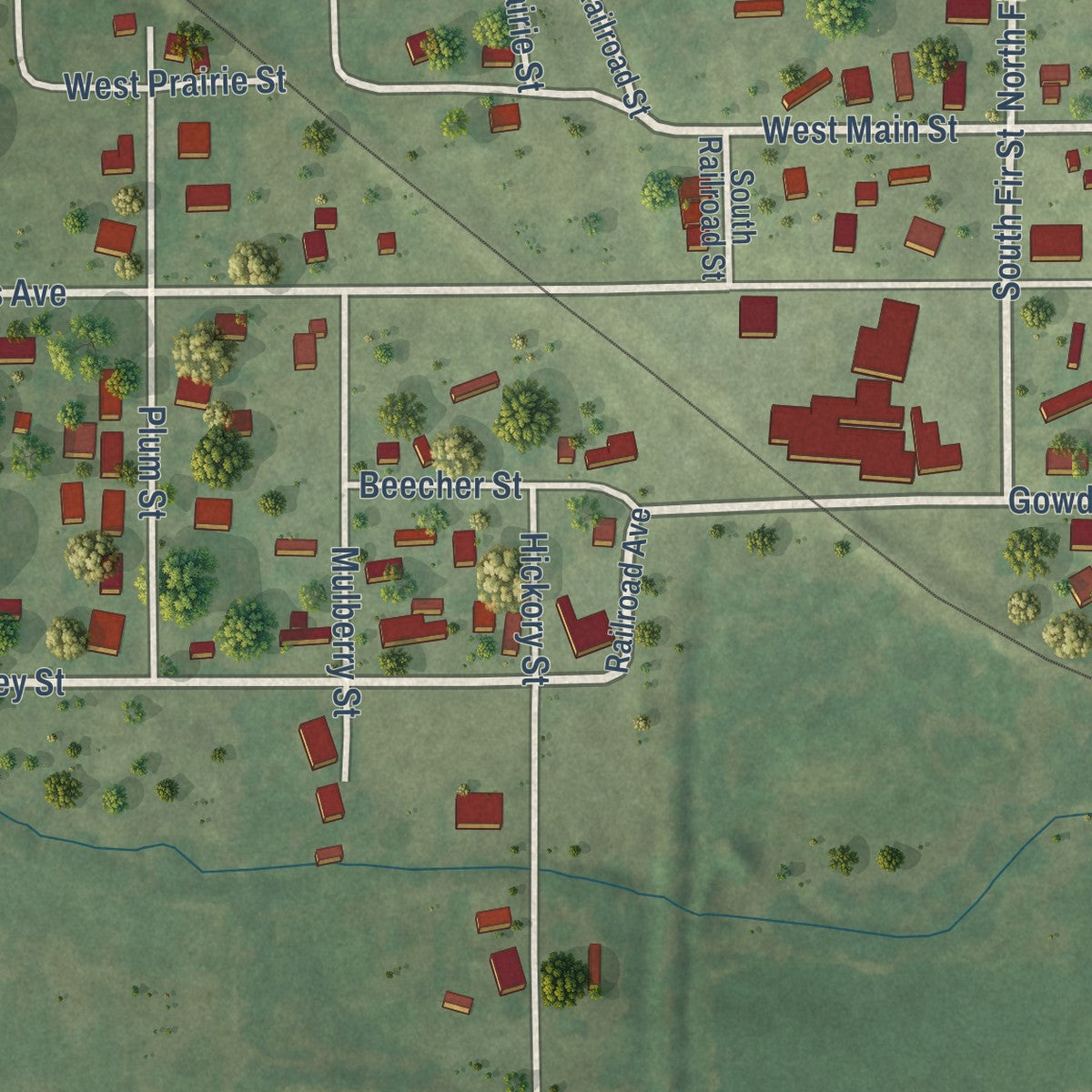 Second close-up of the map of Enfield, Illinois print showing more streets and buildings