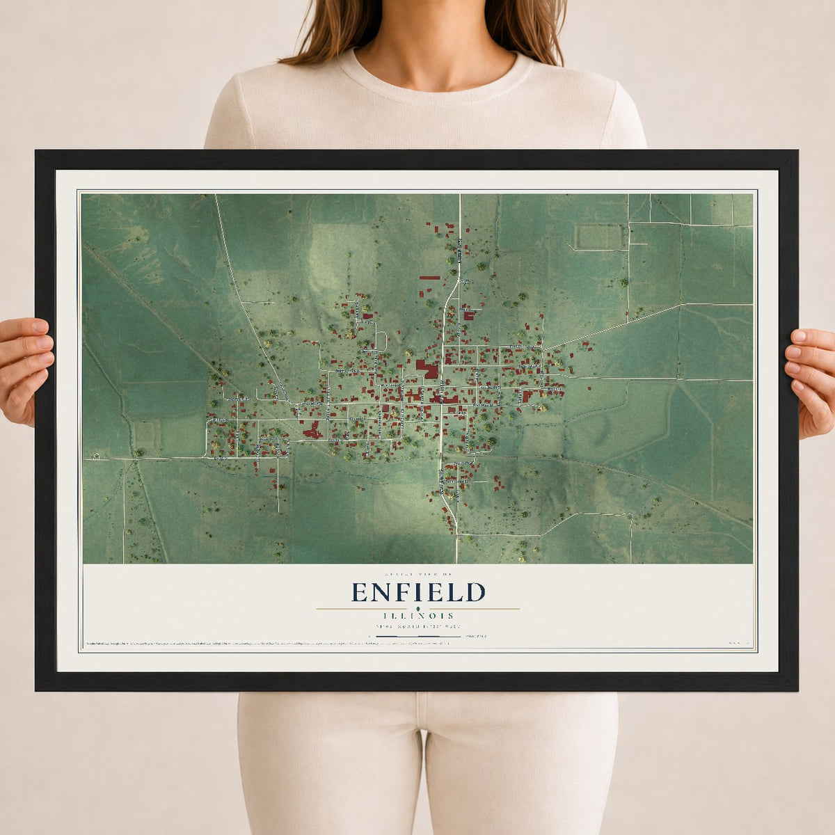Map of Enfield, Illinois, 18 x 24 inch print in a black wood frame