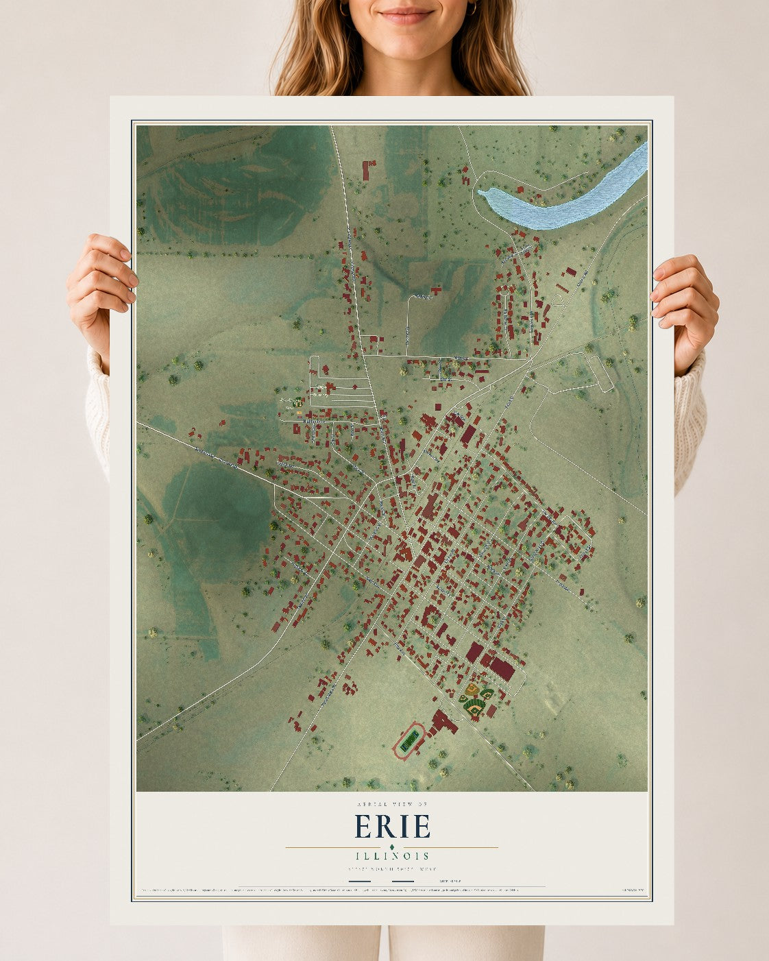 Map of Erie, Illinois, 24 x 36 inch unframed archival matte print