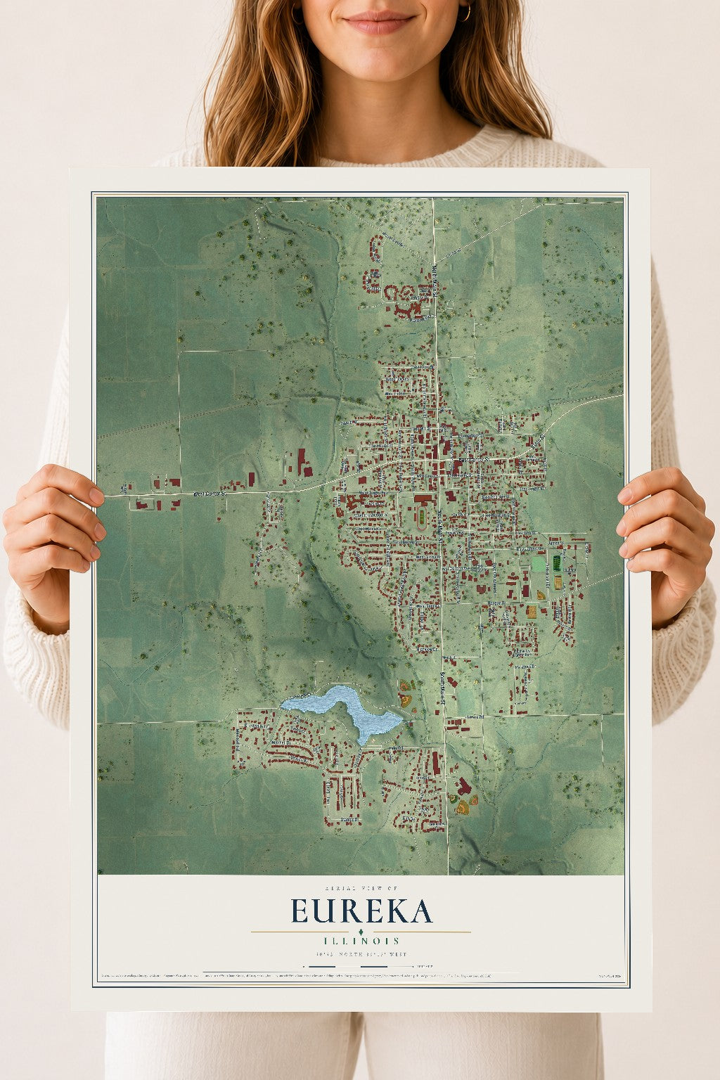 Map of Eureka, Illinois, 18 x 24 inch unframed archival matte print