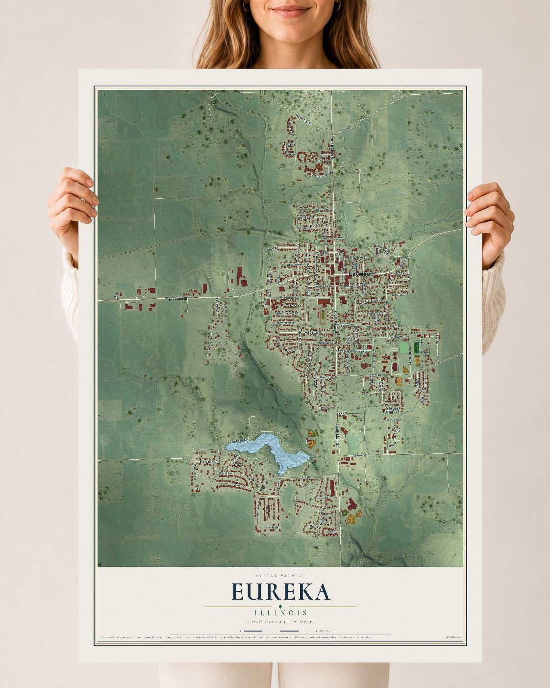 Map of Eureka, Illinois, 24 x 36 inch unframed archival matte print