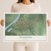 Map of Evansville, Illinois, 12 x 18 inch unframed archival matte print