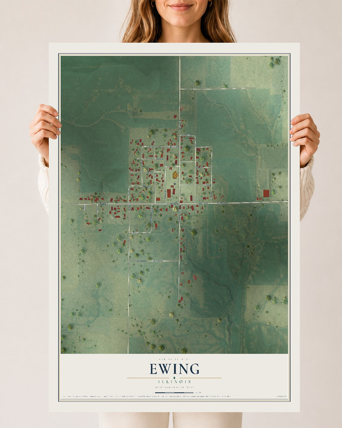Map of Ewing, Illinois, 24 x 36 inch unframed archival matte print
