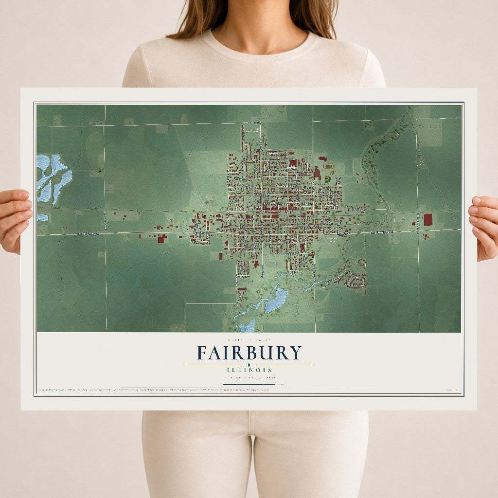 Map of Fairbury, Illinois, 18 x 24 inch unframed archival matte print