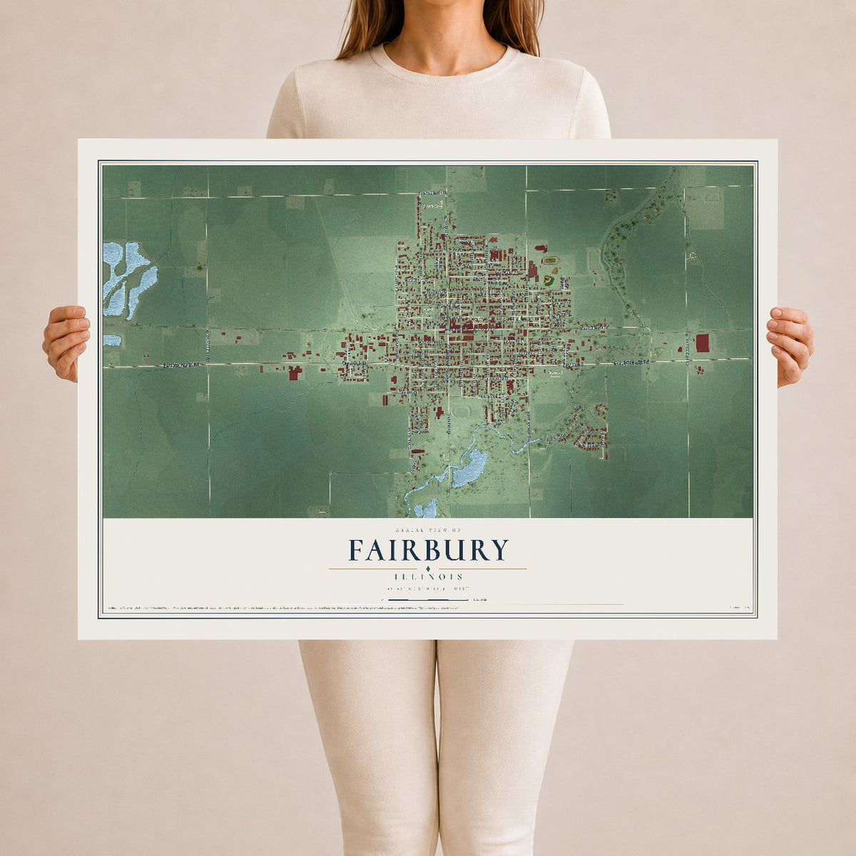 Map of Fairbury, Illinois, 24 x 36 inch unframed archival matte print