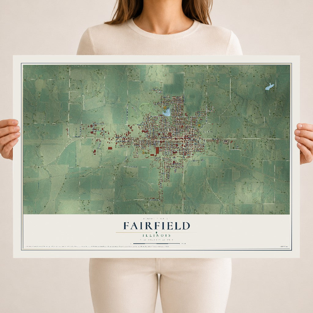 Map of Fairfield, Illinois, 18 x 24 inch unframed archival matte print
