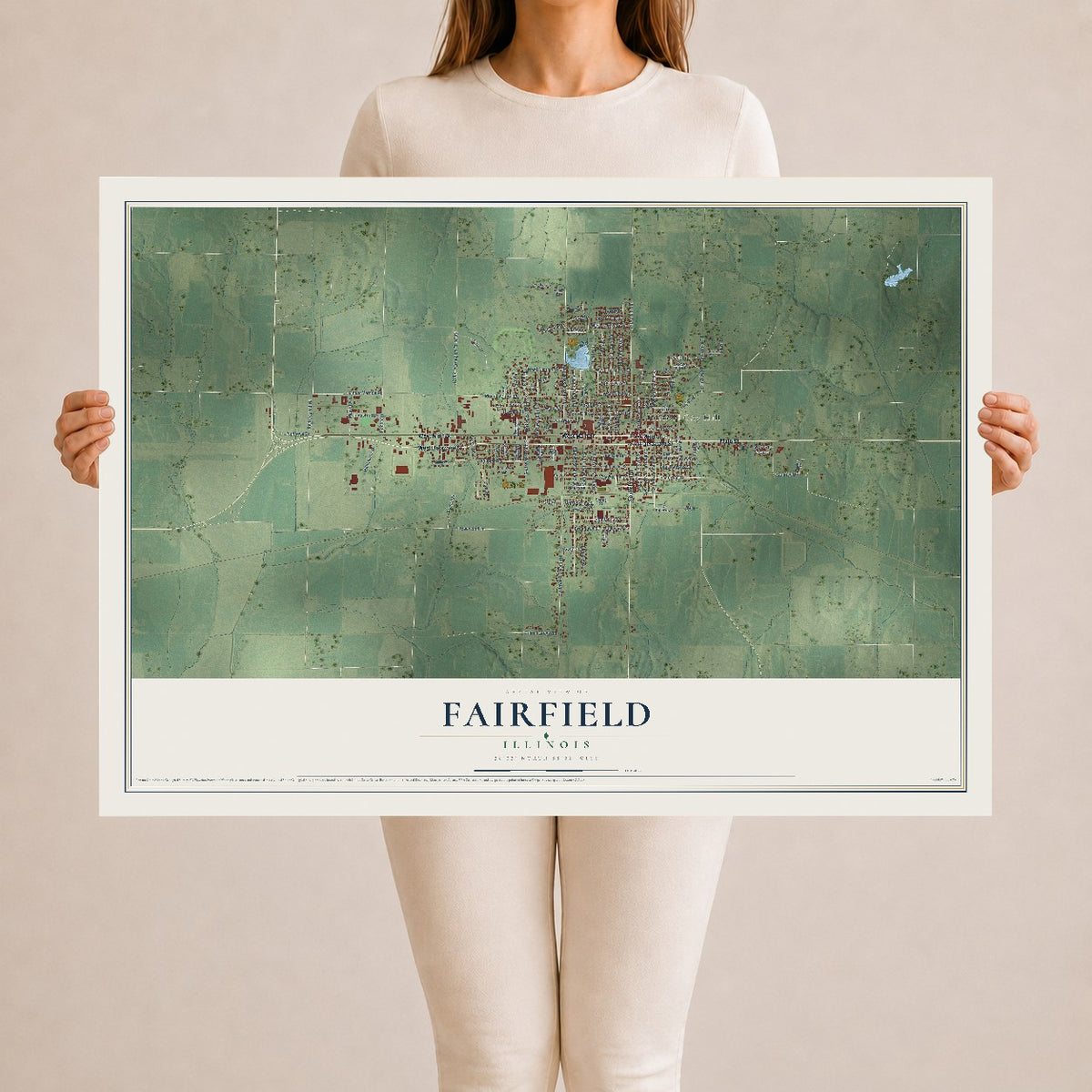 Map of Fairfield, Illinois, 24 x 36 inch unframed archival matte print