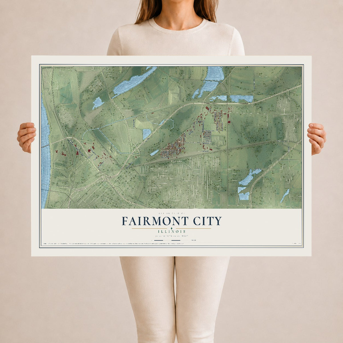 Map of Fairmont City, Illinois, 24 x 36 inch unframed archival matte print