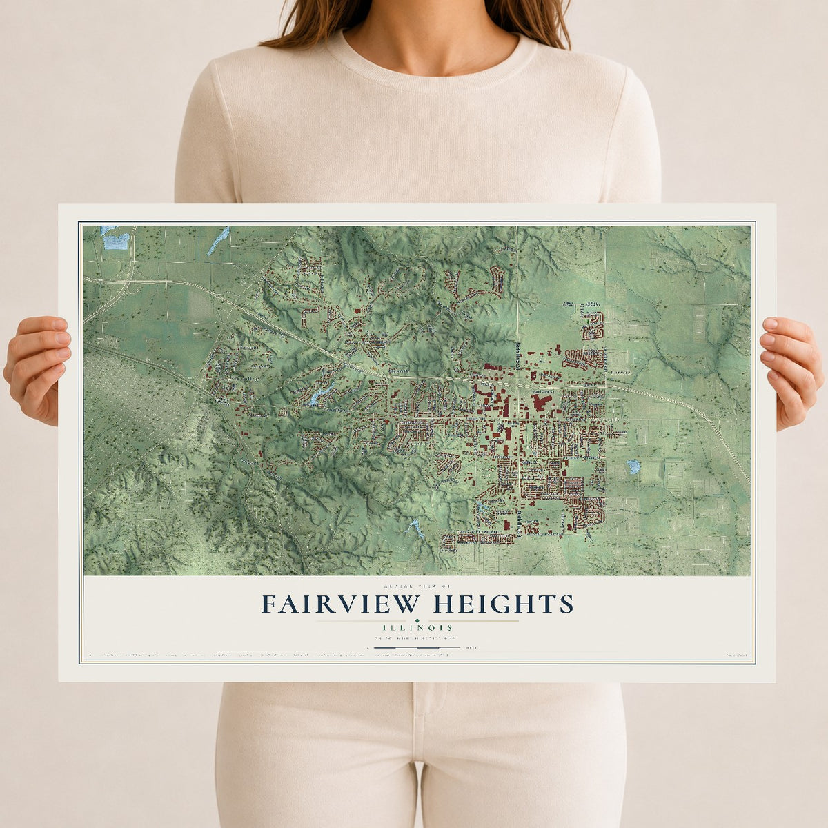 Map of Fairview Heights, Illinois, 12 x 18 inch unframed archival matte print