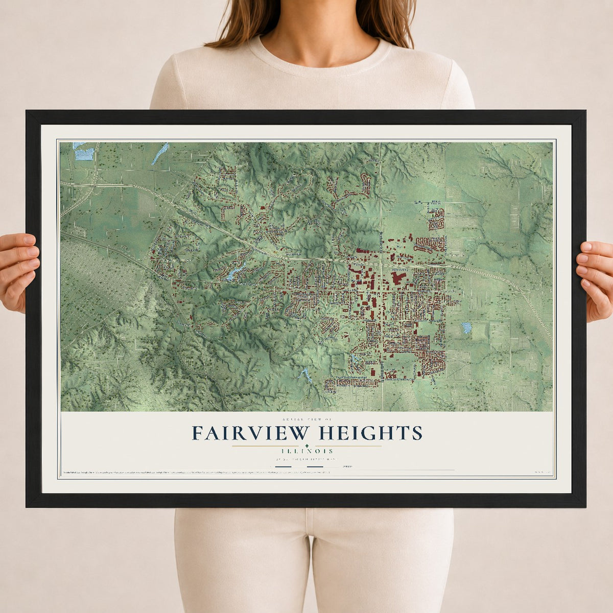 Map of Fairview Heights, Illinois, 18 x 24 inch print in a black wood frame