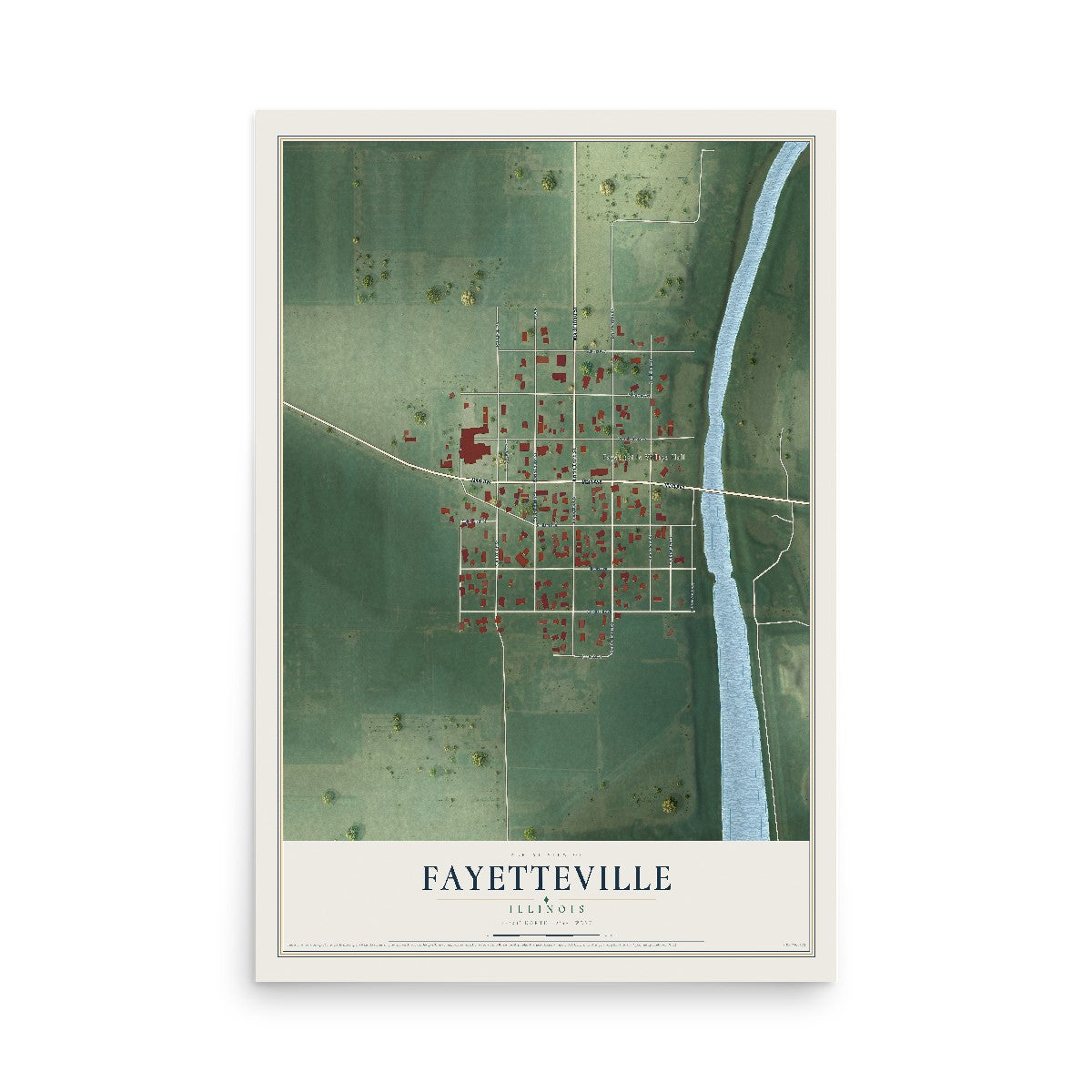 Map of Fayetteville, Illinois, 12 x 18 inch unframed archival matte print