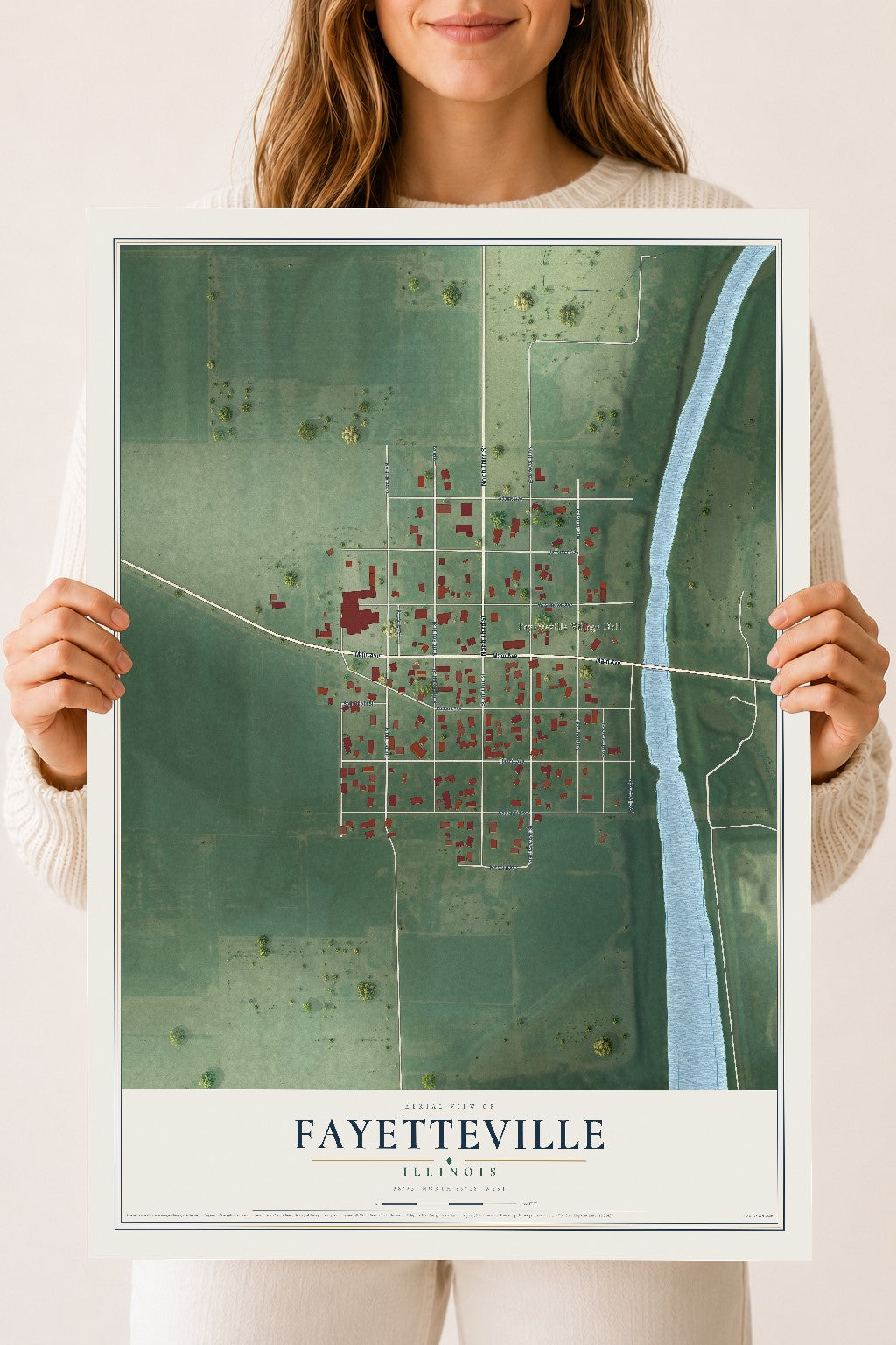 Map of Fayetteville, Illinois, 18 x 24 inch unframed archival matte print