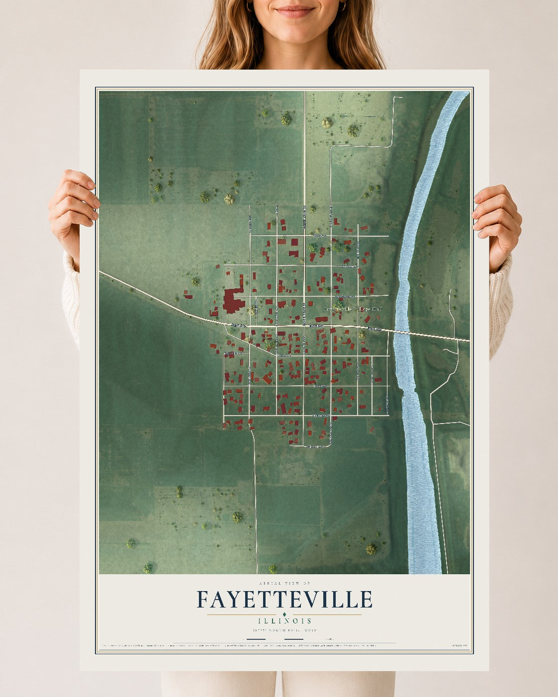 Map of Fayetteville, Illinois, 24 x 36 inch unframed archival matte print