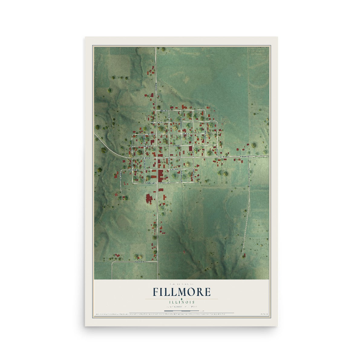 Map of Fillmore, Illinois, 12 x 18 inch unframed archival matte print