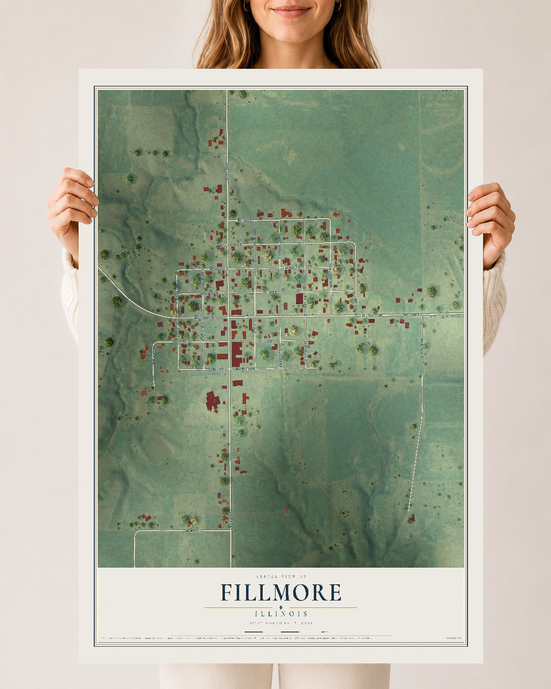 Map of Fillmore, Illinois, 24 x 36 inch unframed archival matte print