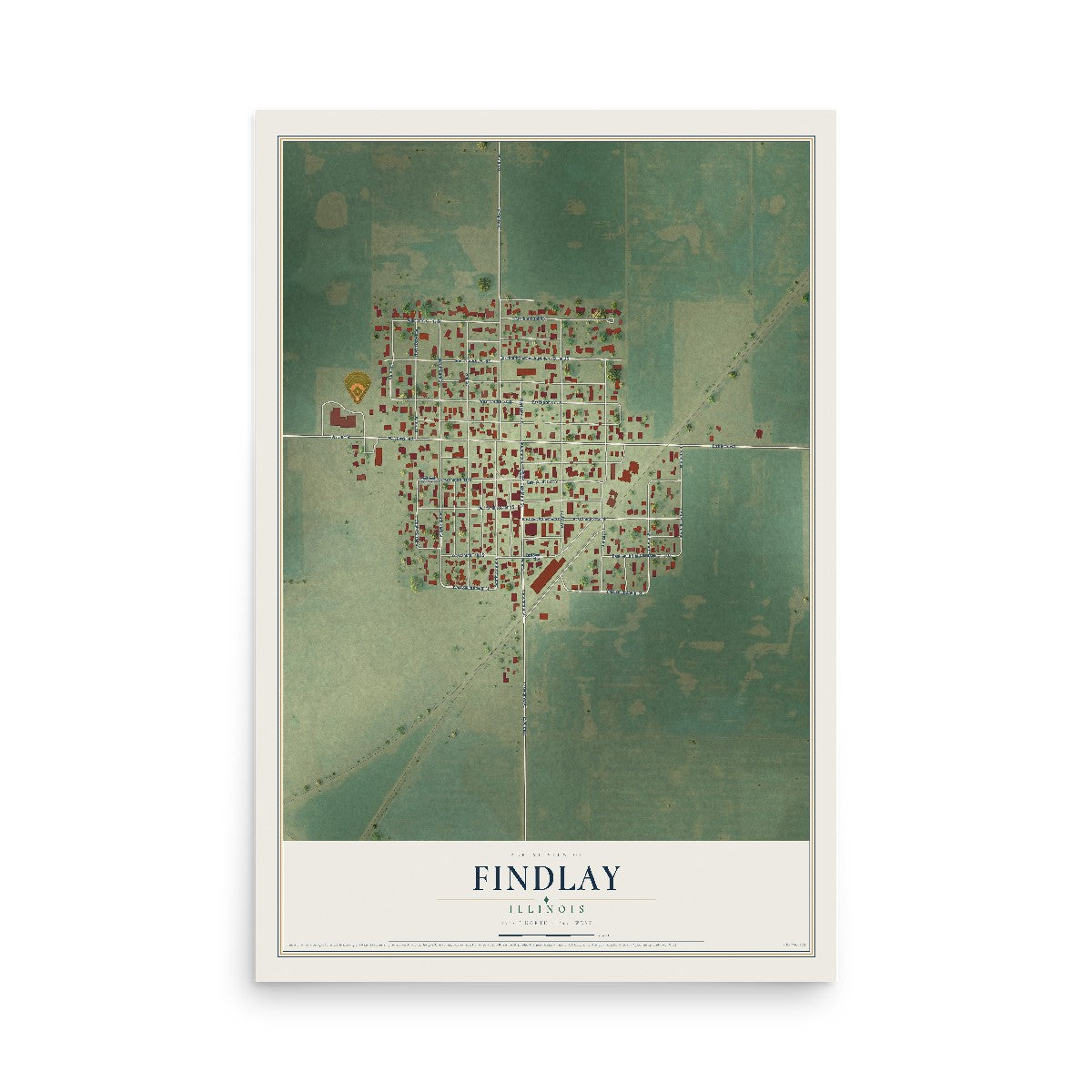 Map of Findlay, Illinois, 12 x 18 inch unframed archival matte print