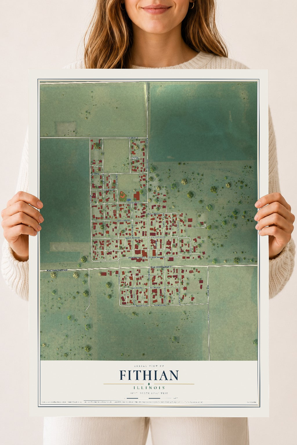 Map of Fithian, Illinois, 18 x 24 inch unframed archival matte print