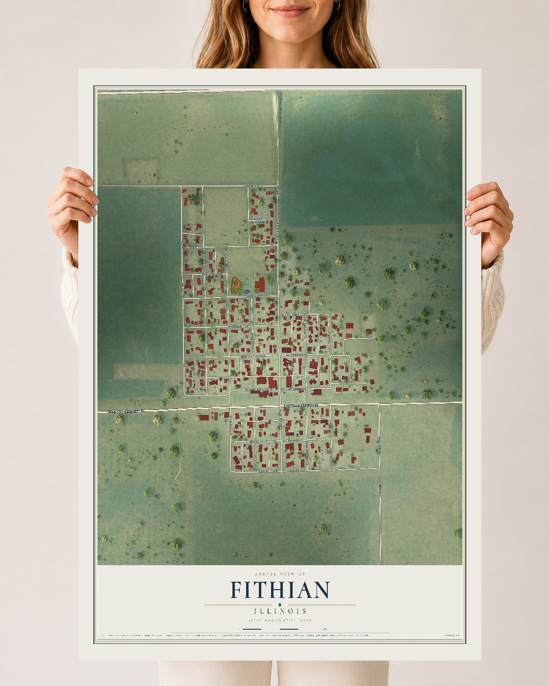 Map of Fithian, Illinois, 24 x 36 inch unframed archival matte print