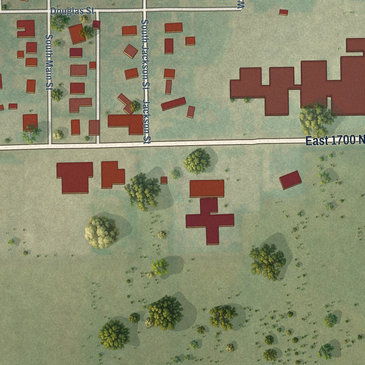 Second close-up of the map of Flanagan, Illinois print showing more streets and buildings