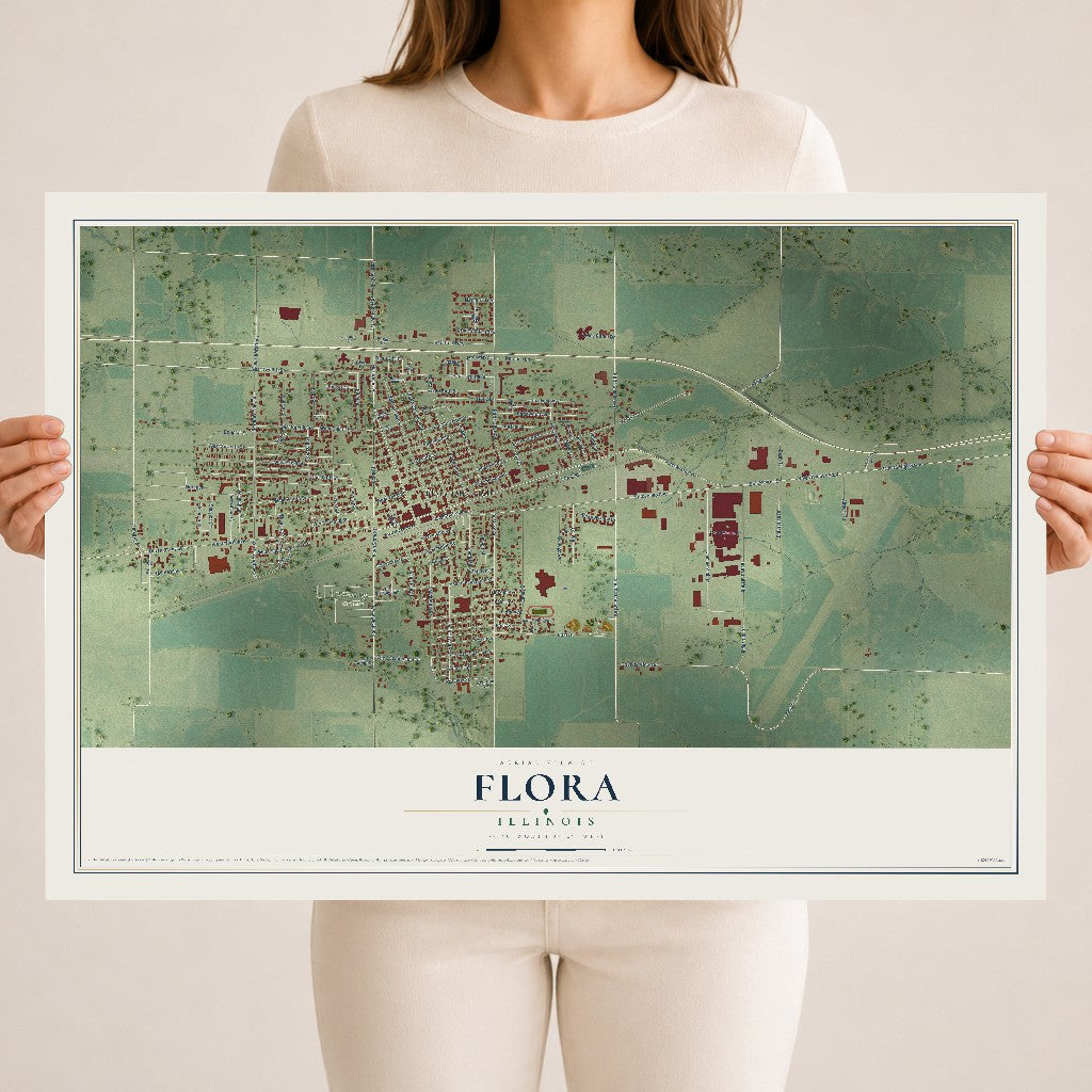 Map of Flora, Illinois, 18 x 24 inch unframed archival matte print