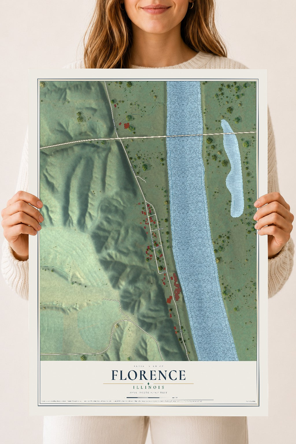 Map of Florence, Illinois, 18 x 24 inch unframed archival matte print