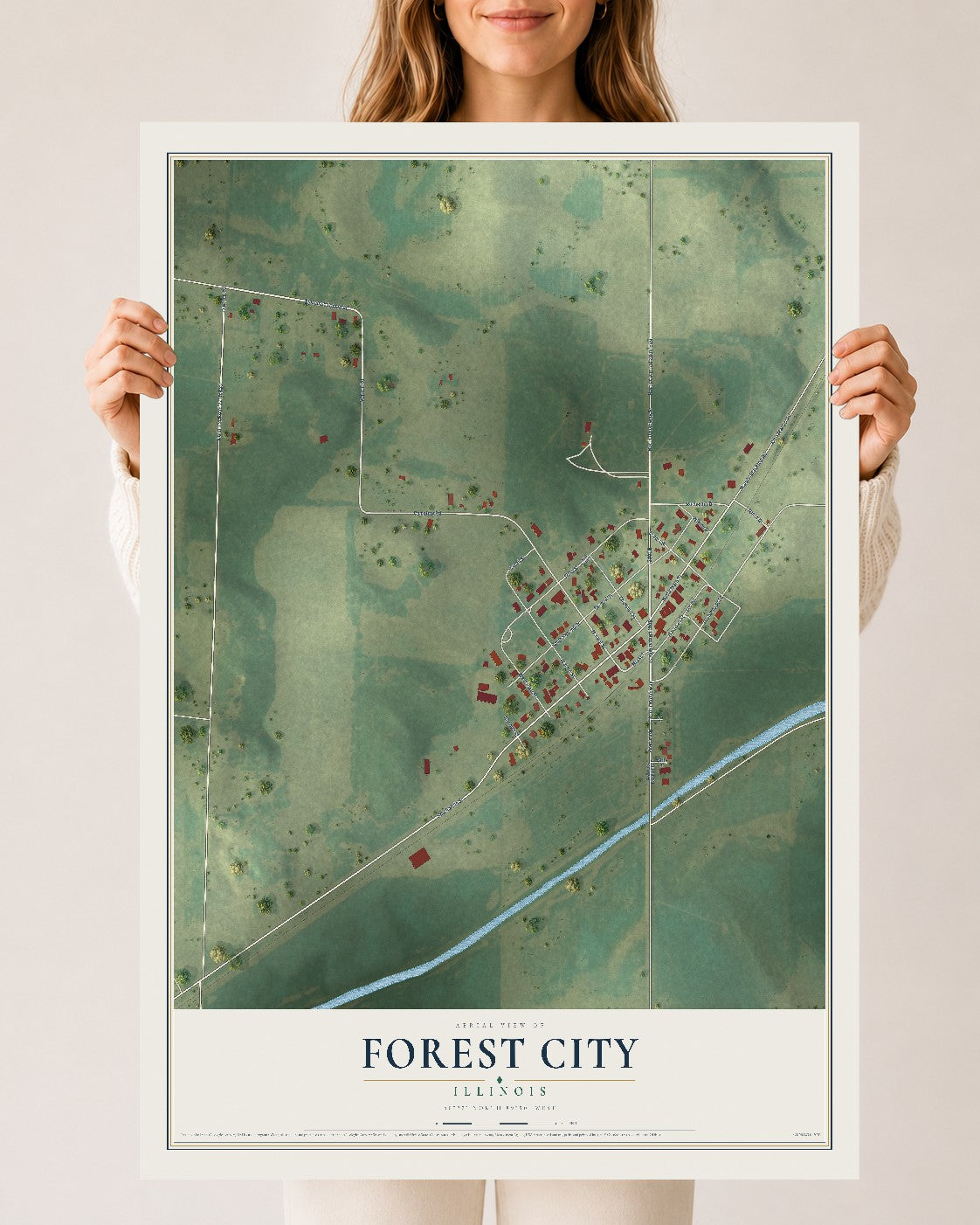 Map of Forest City, Illinois, 24 x 36 inch unframed archival matte print