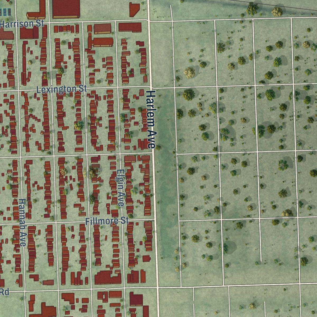 Second close-up of the map of Forest Park, Illinois print showing more streets and buildings