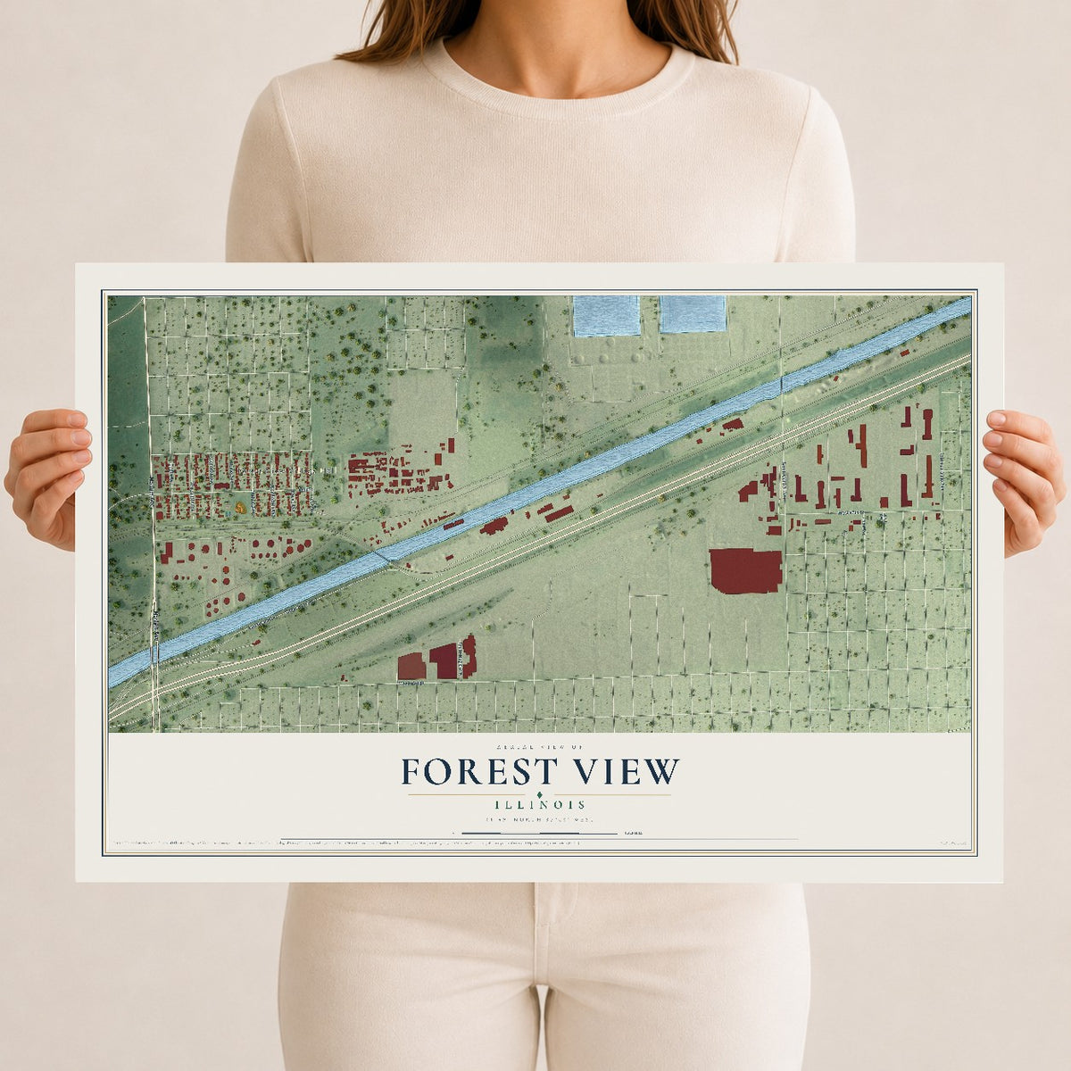 Map of Forest View, Illinois, 12 x 18 inch unframed archival matte print