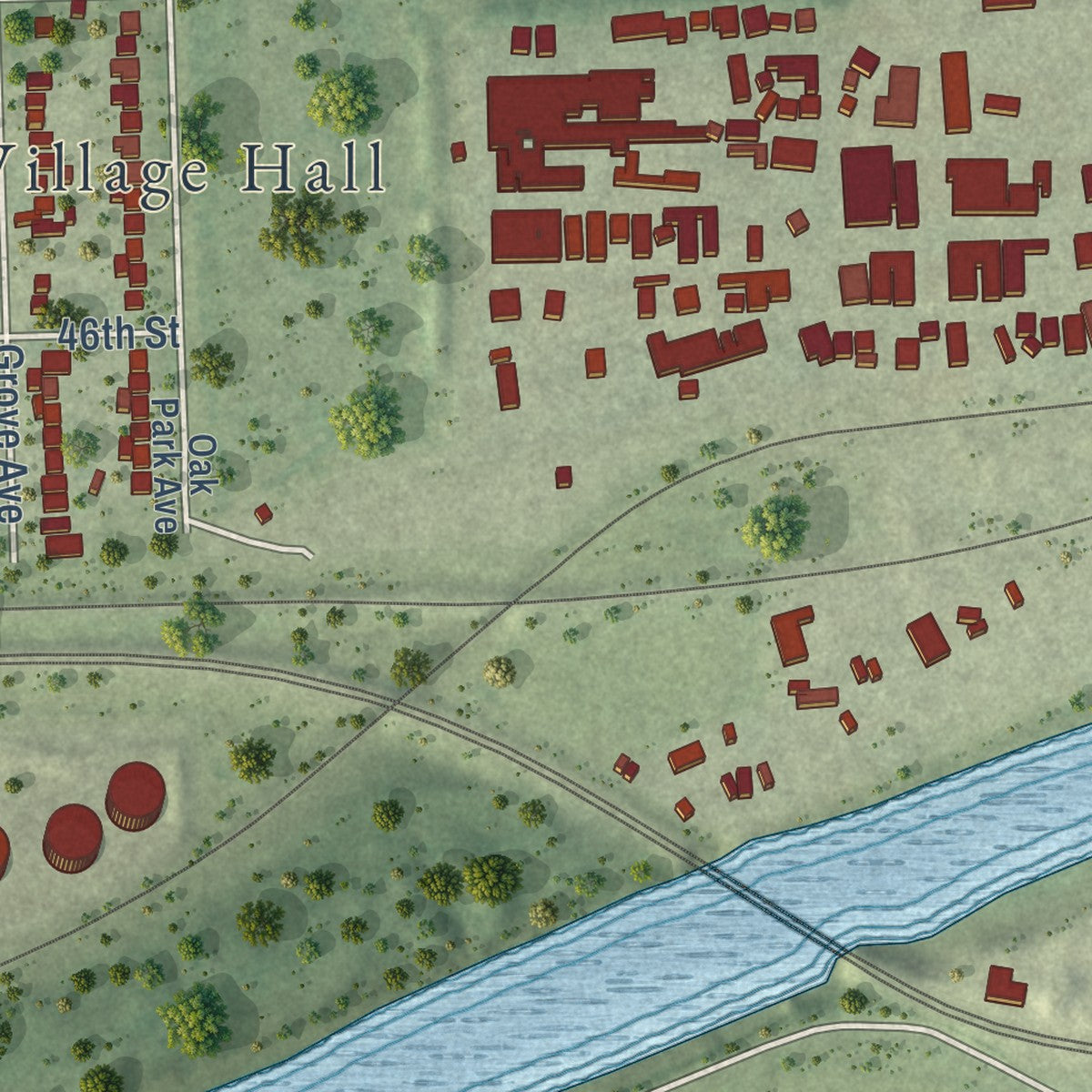 Second close-up of the map of Forest View, Illinois print showing more streets and buildings