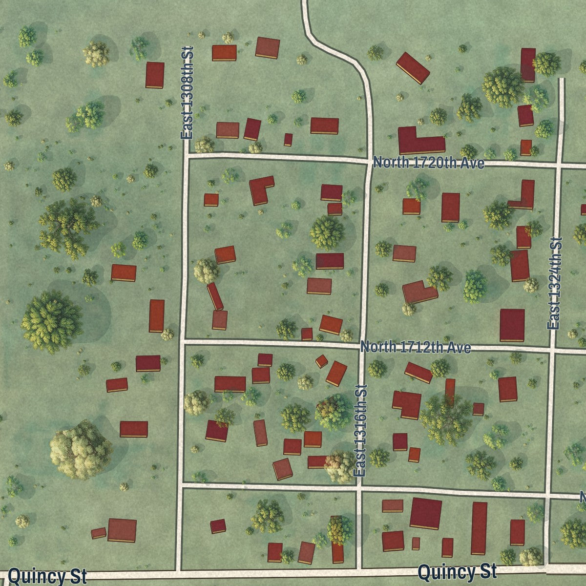 Close-up of the map of Fowler, Illinois print showing street and building detail