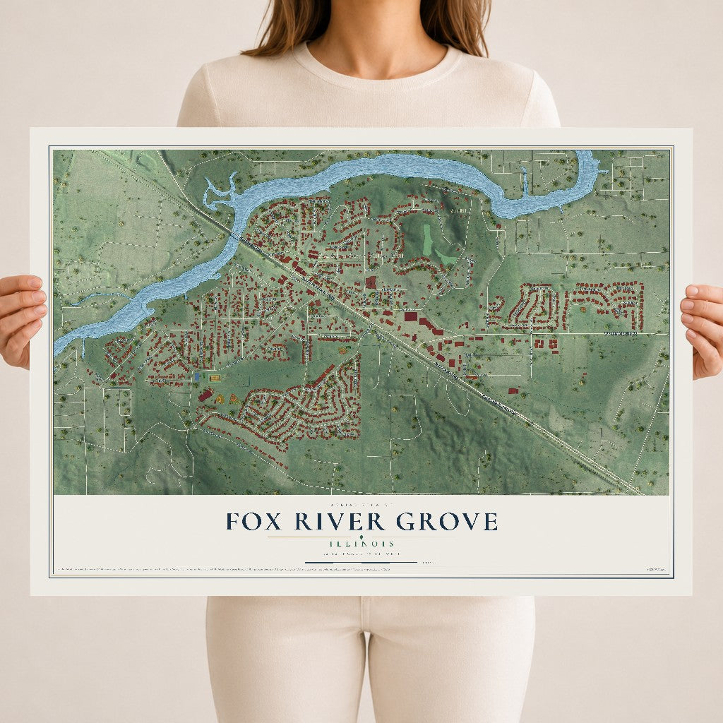 Map of Fox River Grove, Illinois, 18 x 24 inch unframed archival matte print