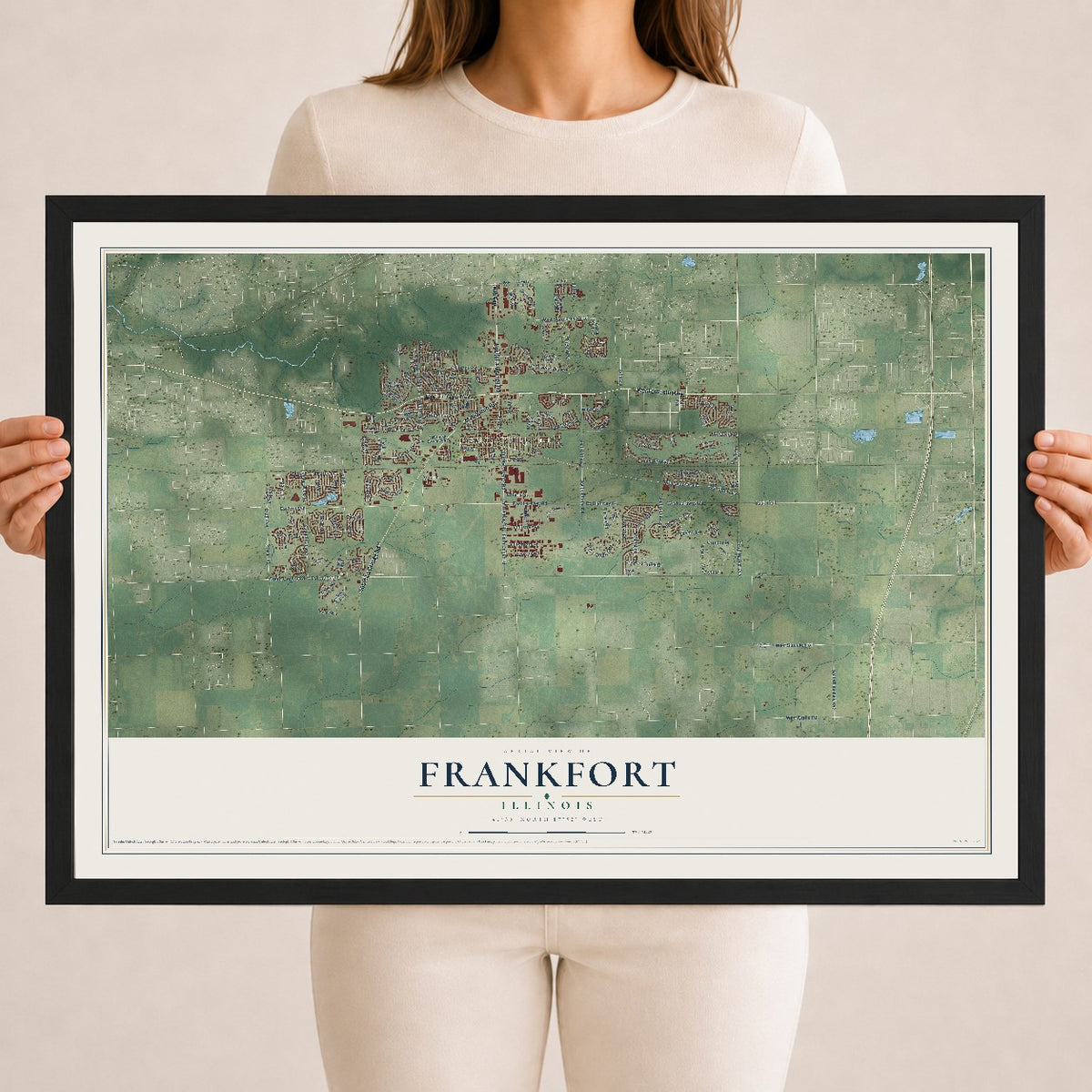 Map of Frankfort, Illinois, 18 x 24 inch print in a black wood frame