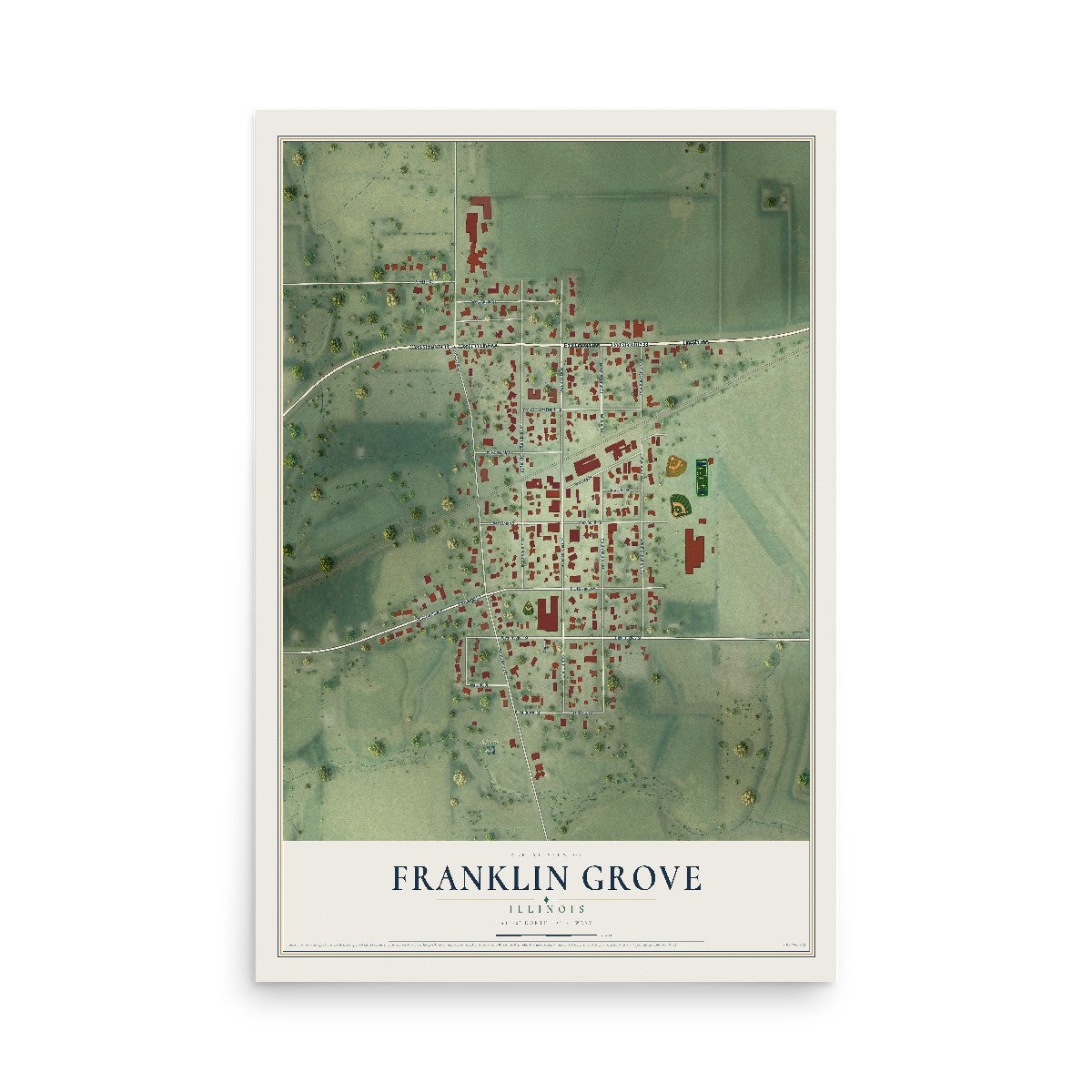 Map of Franklin Grove, Illinois, 12 x 18 inch unframed archival matte print