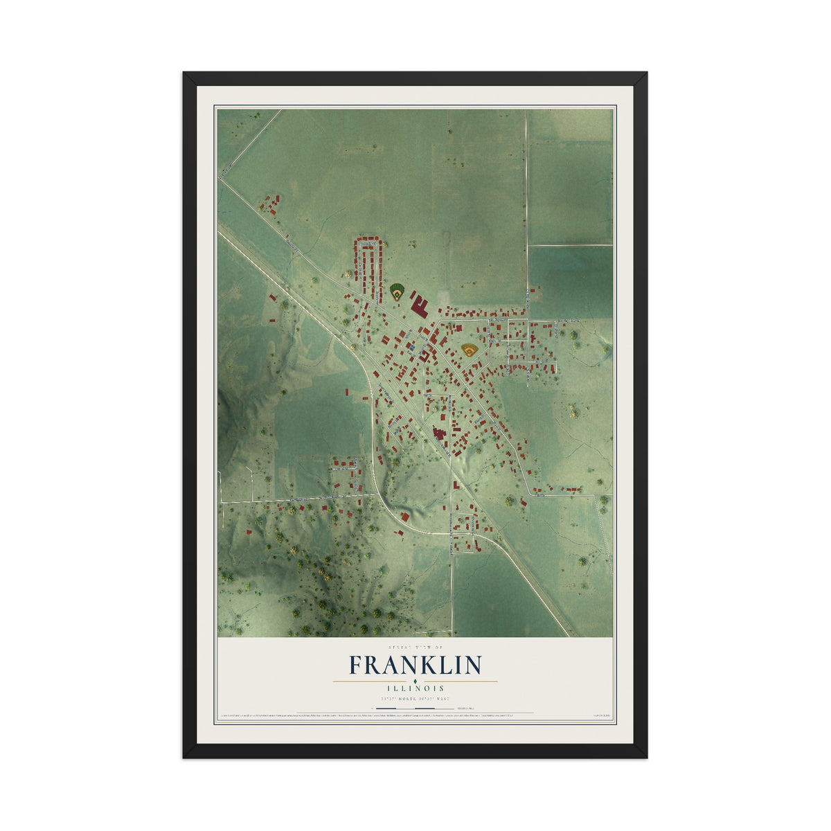 Map of Franklin, Illinois, 12 x 18 inch print in a black wood frame