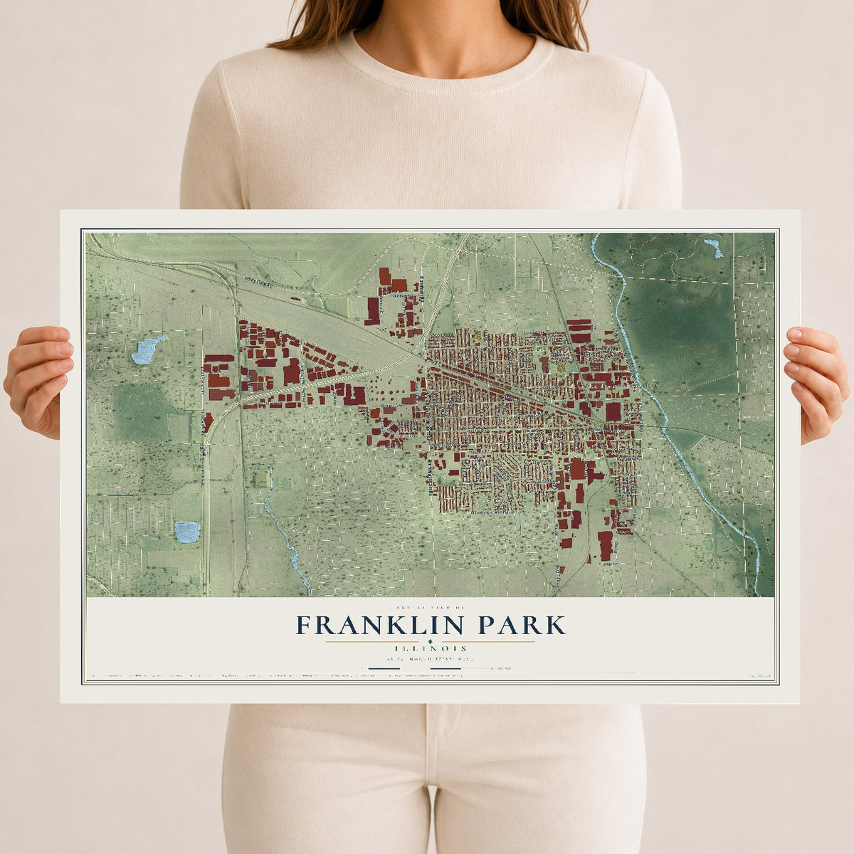 Map of Franklin Park, Illinois, 12 x 18 inch unframed archival matte print