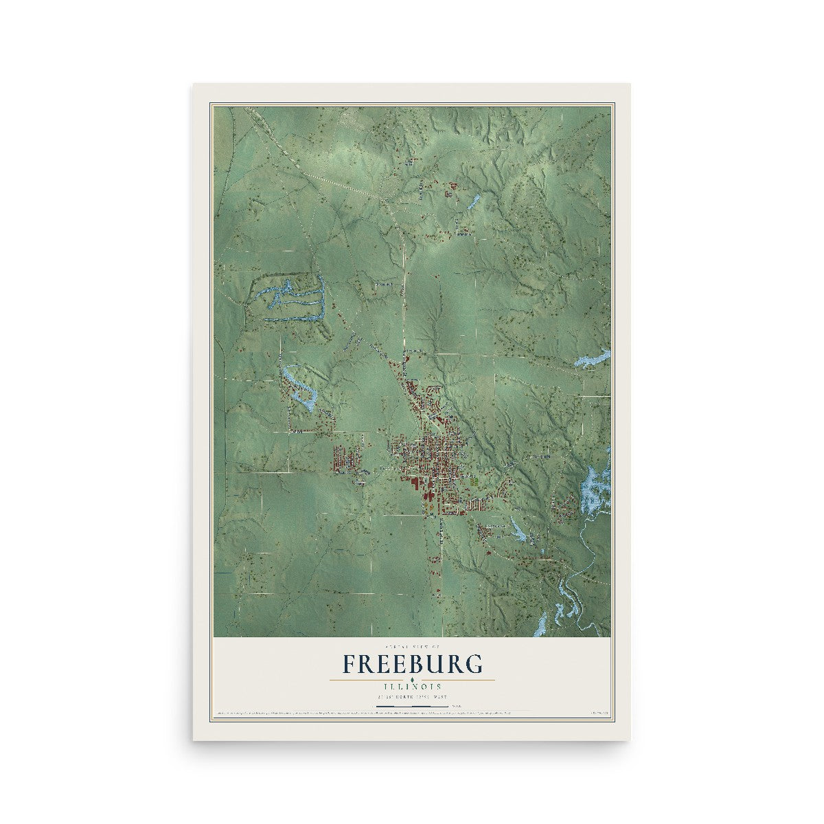Map of Freeburg, Illinois, 12 x 18 inch unframed archival matte print