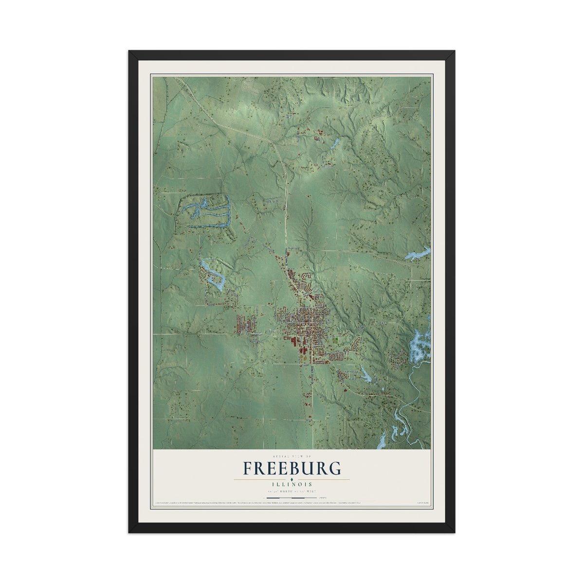 Map of Freeburg, Illinois, 12 x 18 inch print in a black wood frame