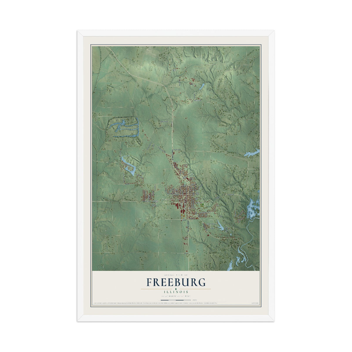 Map of Freeburg, Illinois, 12 x 18 inch print in a white wood frame
