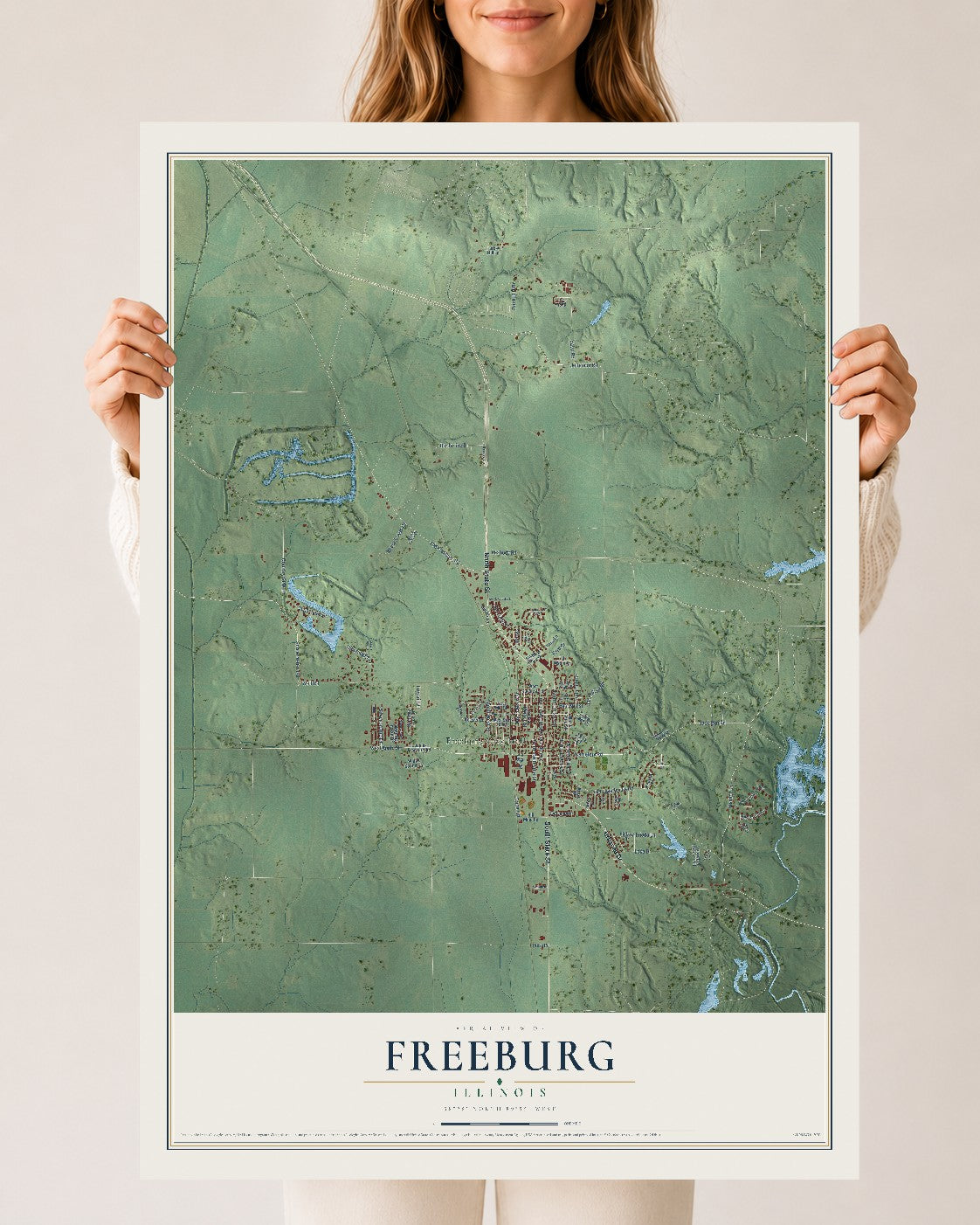 Map of Freeburg, Illinois, 24 x 36 inch unframed archival matte print