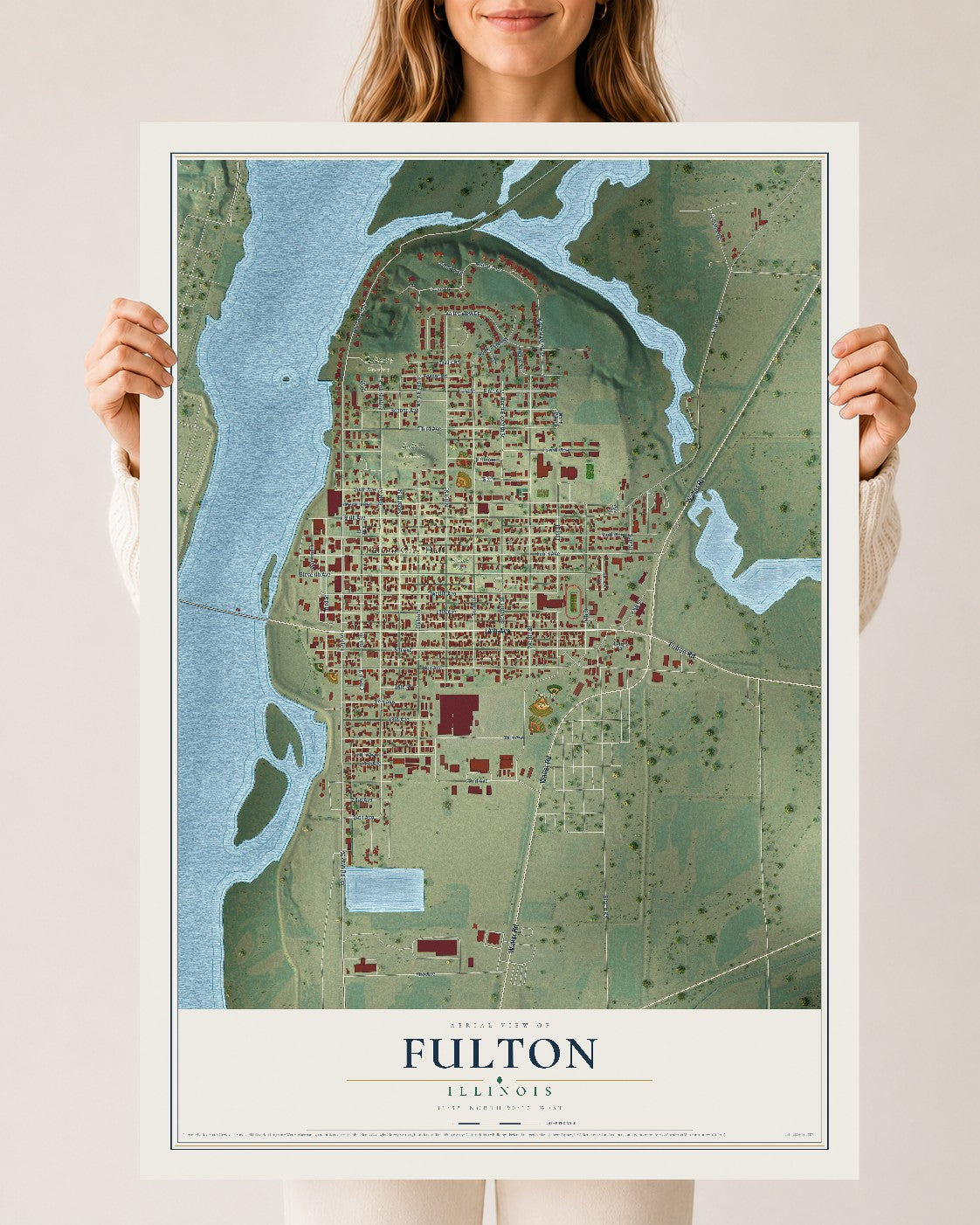 Map of Fulton, Illinois, 24 x 36 inch unframed archival matte print