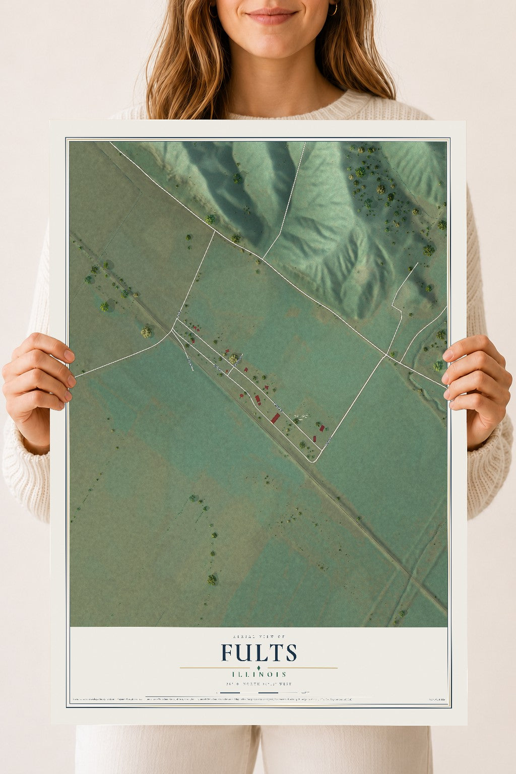 Map of Fults, Illinois, 18 x 24 inch unframed archival matte print